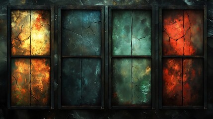 Dark Moody Abstract Windowpanes Rich Warm Cold Colors. AI Generated