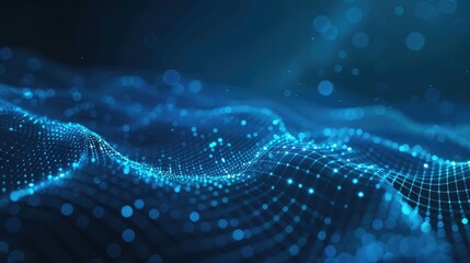 Beautiful abstract blue background showcasing a wave of dots and lines. Ideal for digital, technology, and artistic themes. Perfect for creative projects.