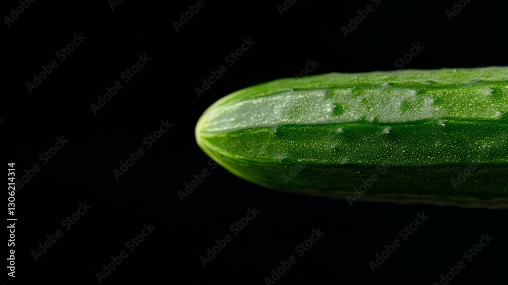 Aufkleber A single fresh cucumber is captured in a macro close-up, highlighting its unique textured skin ideal for health-oriented materials with space on the side