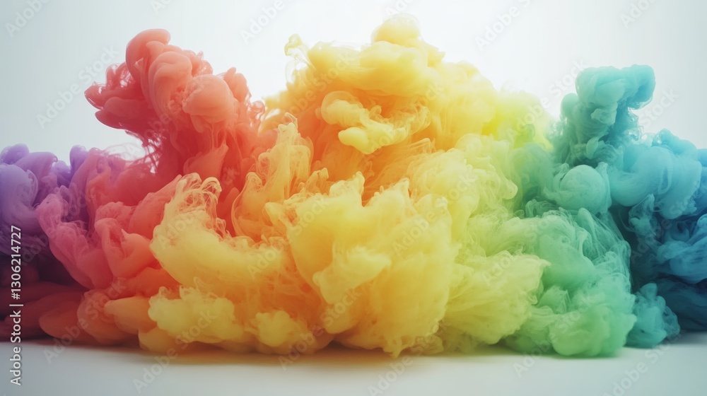 Leinwandbilder colorful neon ink blends and twirls in water, forming dynamic and abstract shapes against a white ba