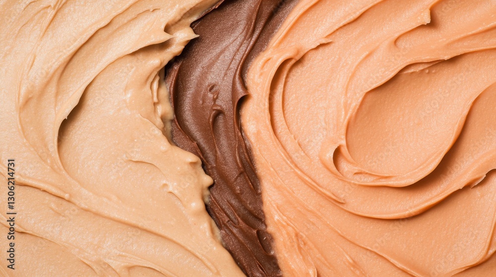 Poster macro close-up of seamless caramel and chocolate textures blending together in a rich and creamy dis