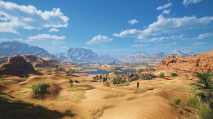 Naklejka premium Desert Landscape with Lake