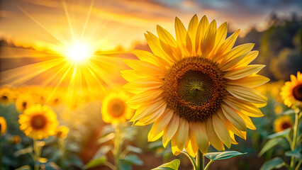 Fototapeta premium Radiant Golden Sunflower Background with Warm Sunlight Glow. Perfect for: Summer festivals, harvest celebrations, positive-themed campaigns