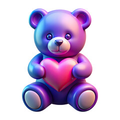 Obraz premium Teddy bear holding a pink heart, glossy and colorful 3D style. Cute teddy bear 3D icon
