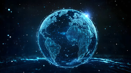 Fototapeta premium Futuristic Digital Globe with Blue Light and Network Connections