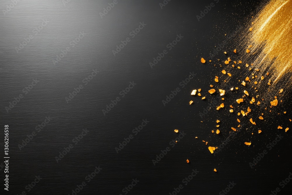Aufkleber a gold paintbrush stroke elegantly spreads across a black canvas, reflecting light and providing an 