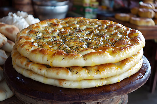 Authentic Djiboutian Lahoh Stack with Honey Drizzle in Natural Light Setting