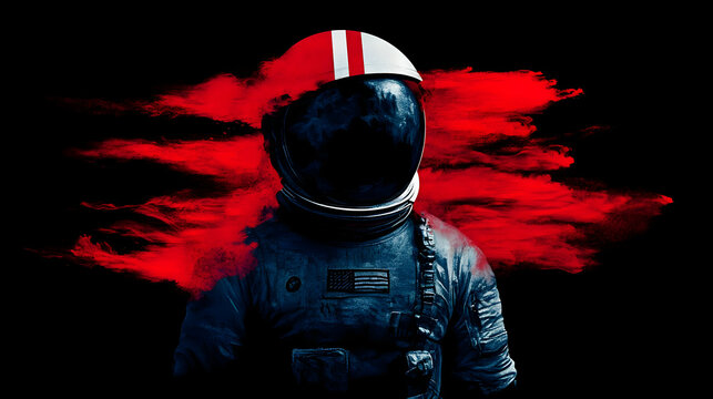 Illustration Of An Astronaut In A Space Suit With Red Smoke Against