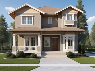 Obraz premium A house with a white door and a large front porch