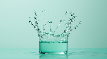 Splash of Water in a Glass Against a Soft Teal Background