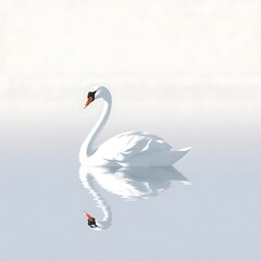 Obraz premium Elegant Swan Silhouette Gliding on Calm Lake in Classical Style