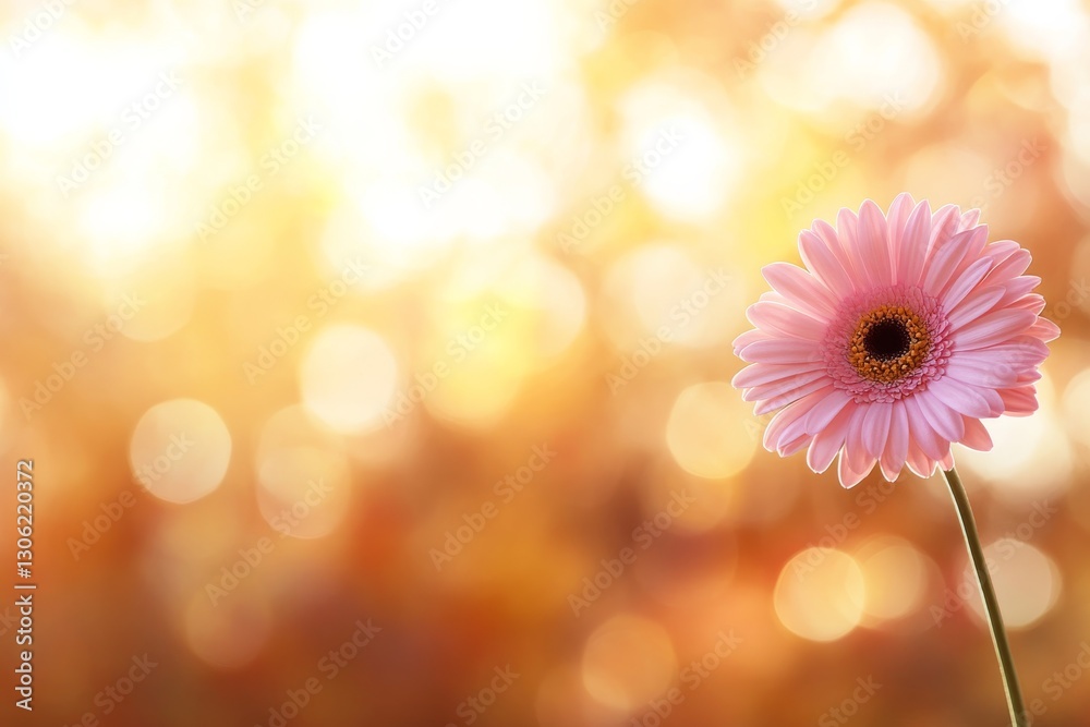 Aufkleber a striking pink gerbera daisy blooms gracefully, framed by a soft, glowing golden bokeh backdrop. th