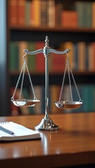 A symbolic scale of justice displayed in a professional law office, representing fairness, legal authority, and the judicial system in the United States.

