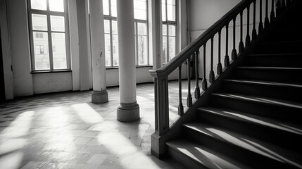 Empty Hallway Staircase Sunlight