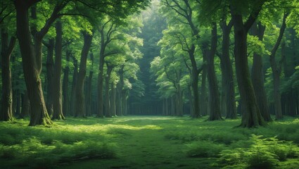 Obraz premium Seamless pattern of a forest. A natural summer landscape featuring green trees, perfect for textiles, prints, postcards, and greeting cards.