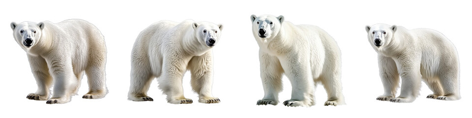 set of A white polar bear, full body, a polar bear full body, a white polar bear full body, a white polar bear with full body in the snow, a polar bear, on a transparent backgrounds