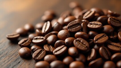Fototapeta premium Appealing overhead perspective of coffee beans, suitable for a blog or background design.