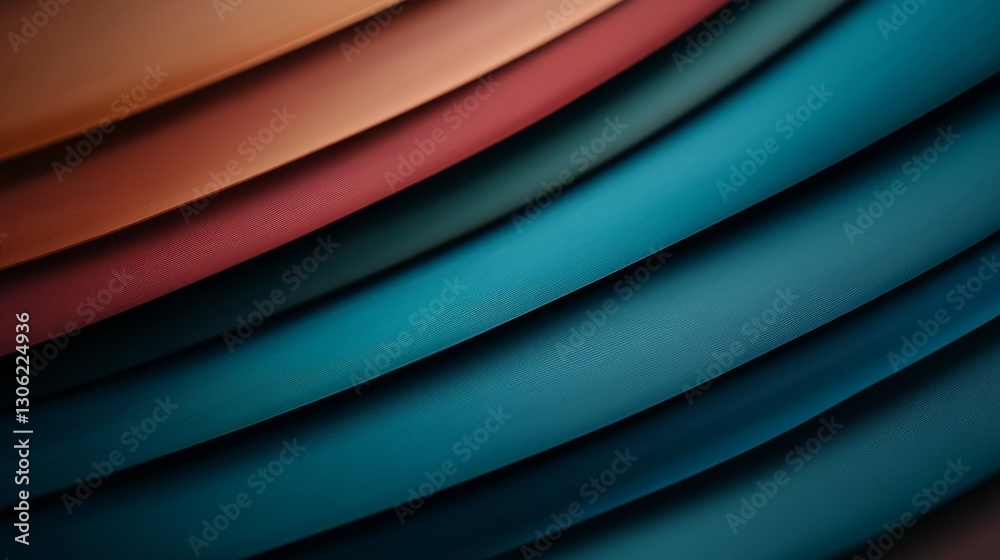 Poster Vibrant abstract composition features bold colorful stripes seamlessly transitioning from dark blue to neon teal, providing captivating visuals and copy space