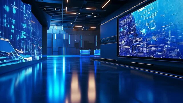 blue , abstract background broadcasting studio with gradient light gradient glow background