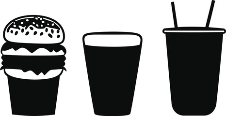 burger and drink icon silhouette vector illustration 