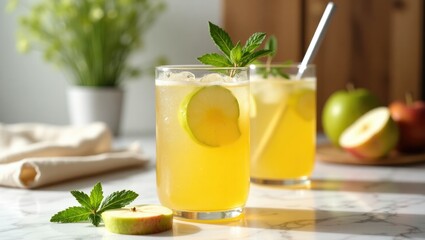 Fototapeta premium Chilled apple juice spritzer ready to enjoy