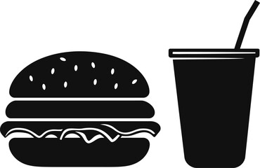 burger and drink icon silhouette vector illustration 