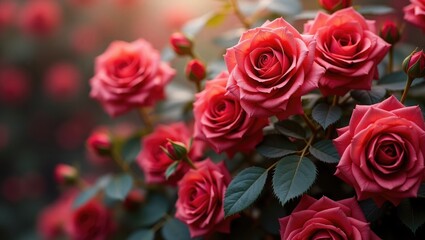 Obraz premium A beautiful backdrop featuring vibrant roses and greenery is perfect for wallpapers, wall murals, and more.