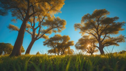 Obraz premium Lush trees beneath a bright blue sky