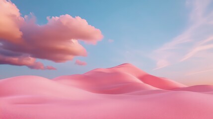 Dreamy Pink Landscape With Fluffy Clouds And Soft Light
