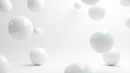 Geometric background design suitable for website banners and product presentations featuring a simple sphere motif. An unoccupied display area with realistic white spheres.