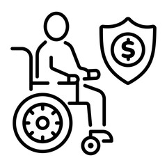 A line icon of a character sitting on a wheelchair depicting disability insurance 