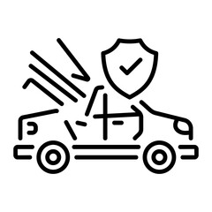 A car with protection sign depicting vehicle insurance, line style icon 