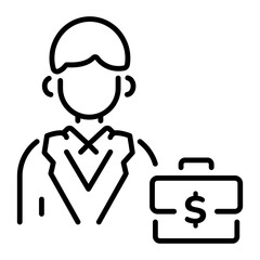 A line style icon of a character with bag depicting legal counsel