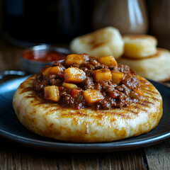 Savory Somalian Canjeero Crepe Stacked with Meat and Vegetable Topping Delight