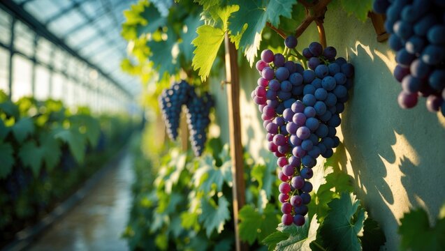 Vines bearing grapes in a Belgian greenhouse located in Hoeilaart