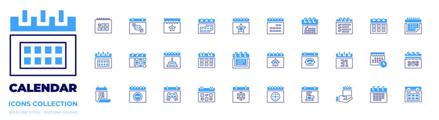 Calendar icon collection. Bold line style. Duotone colors. calendar , annual calendar, birthday calendar, blank calendar, business calendar, calendar app