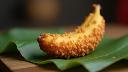 Crispy Fried Banana Served on Banana Leaf - A Thai Street Food Delight