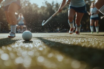 Skilled athlete maneuvers expertly, dribbling the ball with precision, focused on competing against defenders in bright daylight on a field