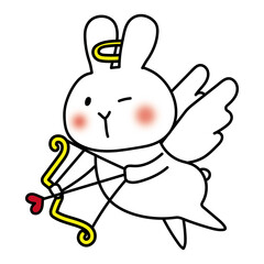 ハートの弓矢を引いている天使の格好をした白いうさぎ