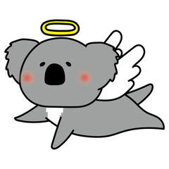 飛んでいる天使の格好をしたコアラ