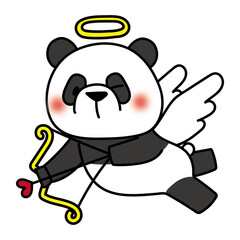 ハートの弓矢を引いている天使の格好をしたパンダ