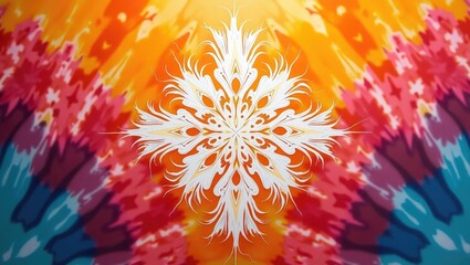 White Geometric Pattern. Tie-Dye Motif. Golden Paint Effect. Warm Watercolor Abstract Brushed Light. Eye-catching Traditional Design with Fresh, Artful Oil Ink Touch.