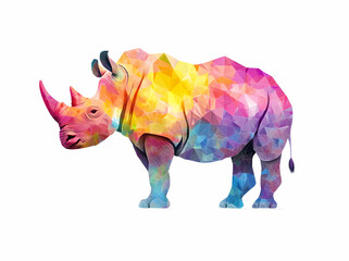 Fototapeta premium Striking rhinoceros illustration with a unique geometric design and vibrant colorful facets