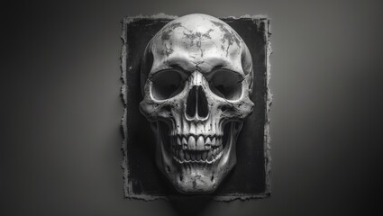 Retro typography t-shirt graphic design featuring a black and white skull. Ideal for concert flyers or rock band album covers.