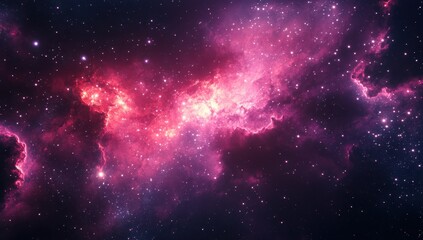 Fototapeta premium Ethereal Cosmic Nebula with Vibrant Pink and Purple Colors, Stars Shining Brightly in a Vast Galaxy, Capturing the Beauty of Deep Space