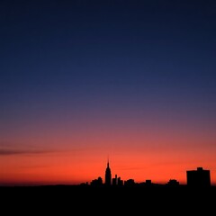 Fototapeta premium Abstract Geometric Cityscape Silhouette Against Twilight Sky in Cool Tones