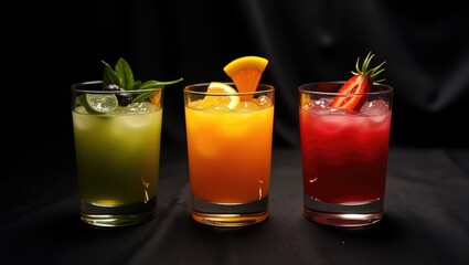 Variety of fresh fruit juices served in glasses