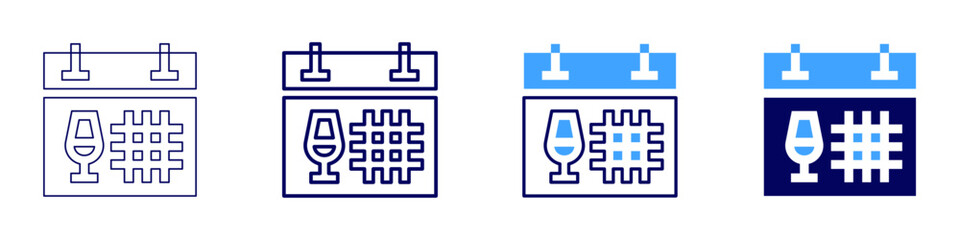 Countdown calendar icon in 4 different styles. Thin Line, Line, Bold Line, Duotone. Duotone style. Editable stroke