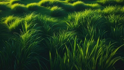 Lush green grass viewed from above.