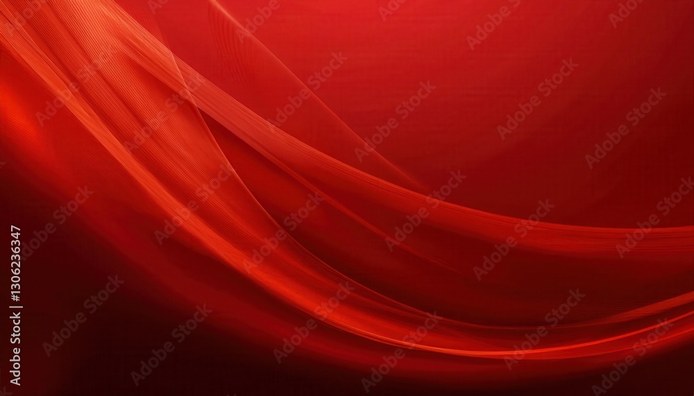 Poster flowing red silk waves with smooth gradient texture, abstract digital background for elegant designs, branding, and decor


